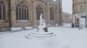 This person appeared to be frozen stiff outside Bath abbey.